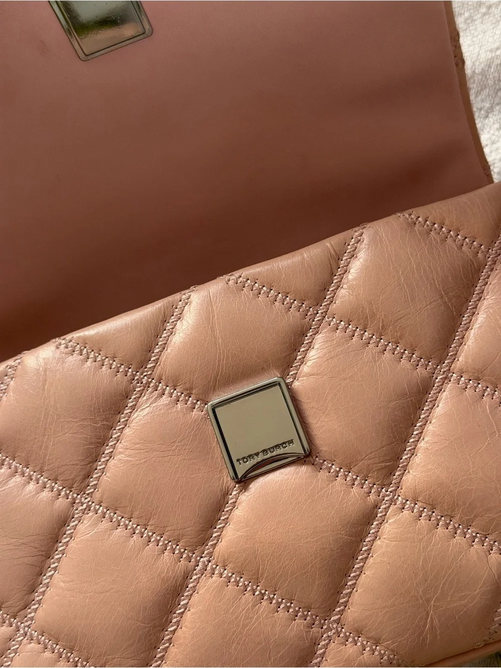 Tory Burch Blush Pink Quilted Leather Top Handle Crossbody Bag